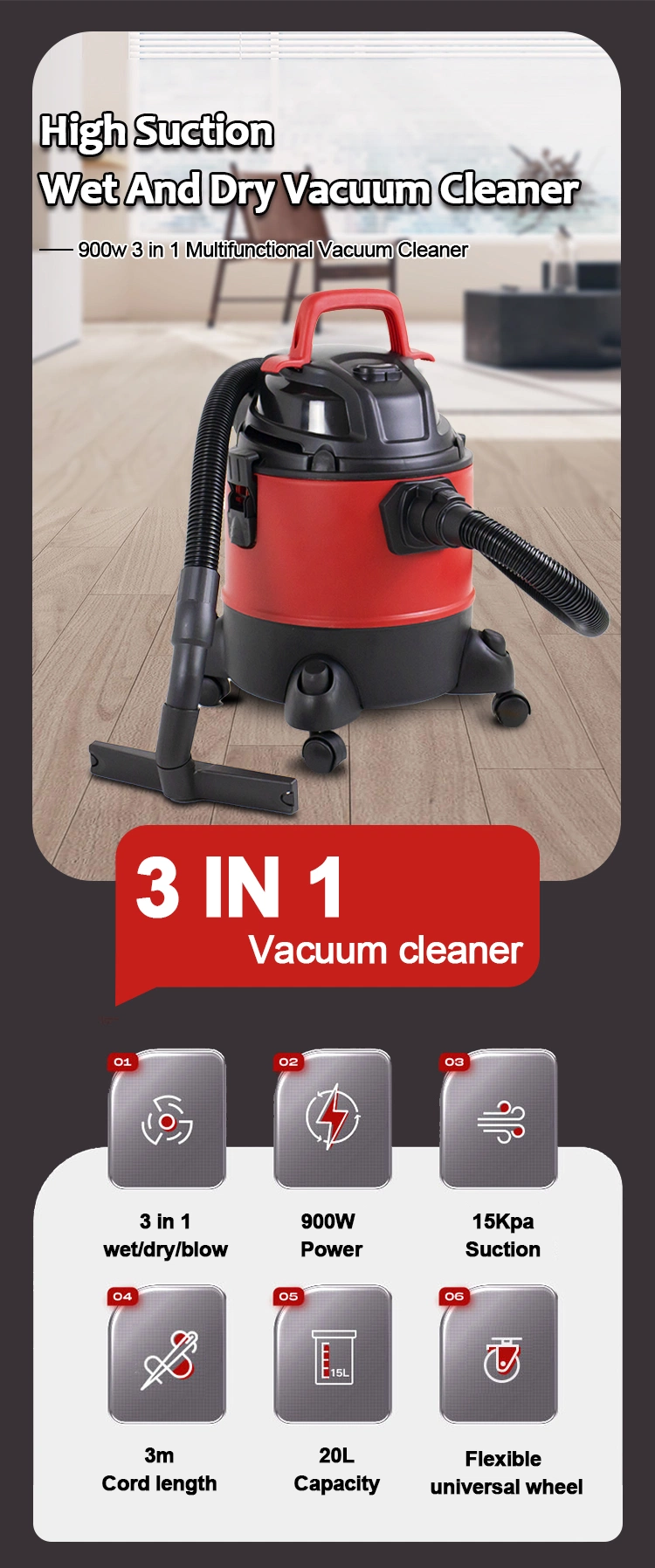 Commercial Household Floor Carpet Cleaning Machine Handheld Portable Wet and Dry Corded Mini Cheap Price Vacuum Cleaner